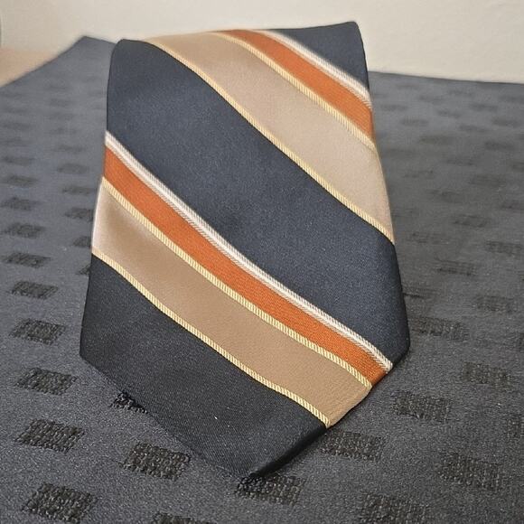 Joe by Joseph Abboud 100% Silk Tie – Made in USA, Brown & Navy Stripe 👔🇺🇸 - Picture 1 of 8